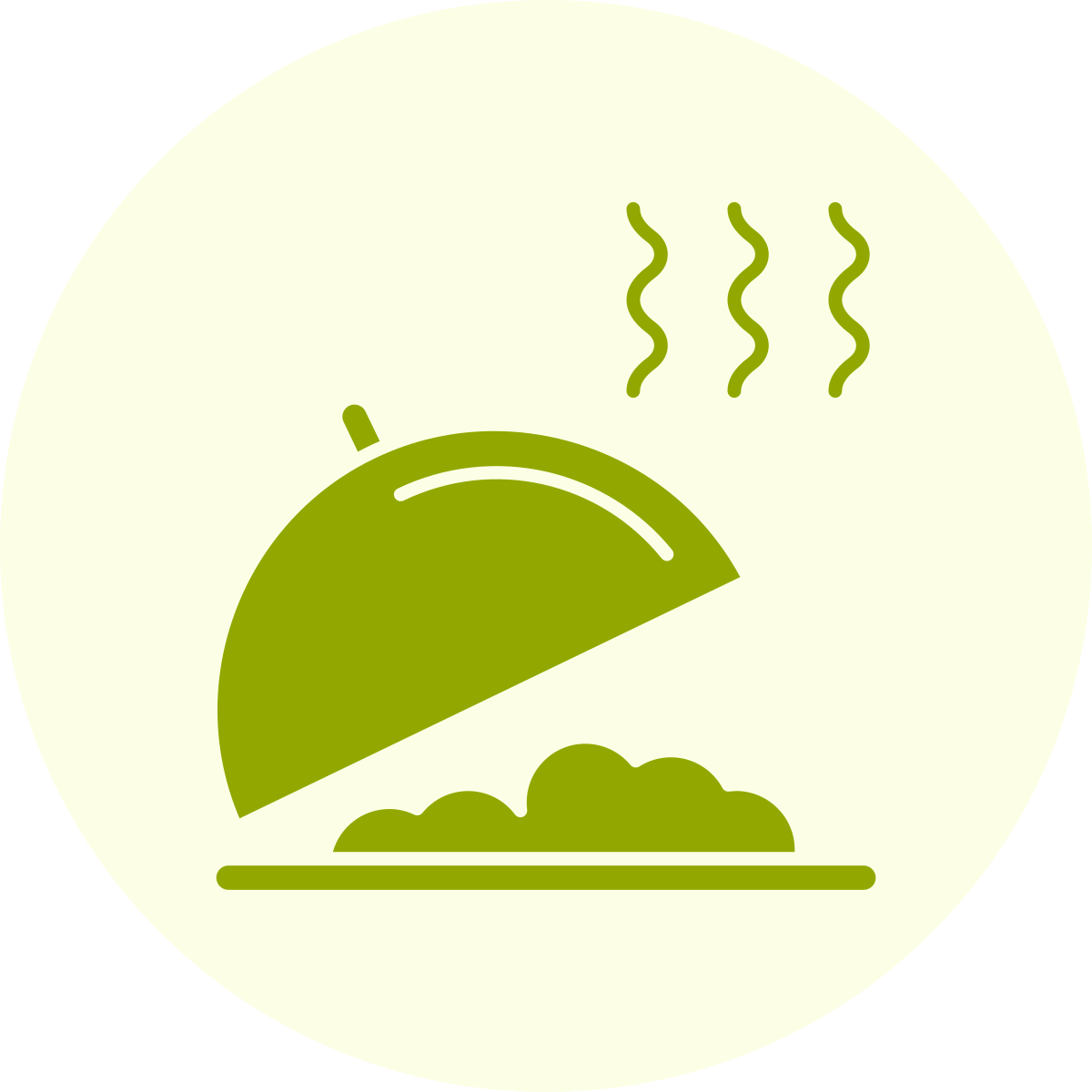 Icon van een warm, stinkend voedsel, mogelijk een muffin of taart, met stoom die opstijgt.