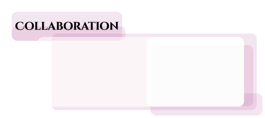 A purple and white graphic design featuring the word 'COLLABORATION' at the top.