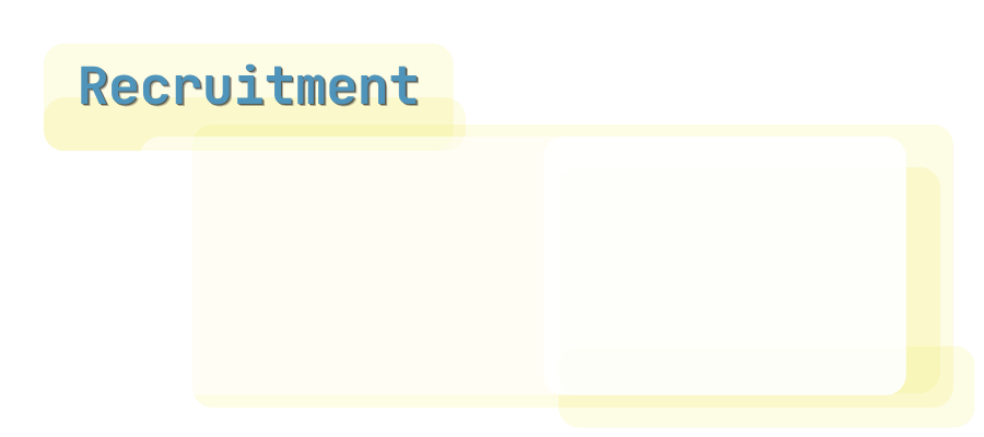 Illustration of a recruitment advertisement with a yellow background, blue bold title 'Recruitment', and white space for additional information.