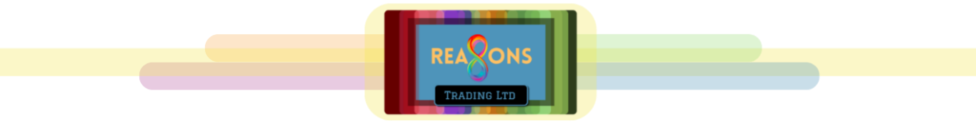 Colorful 3D text that says 'REASONS' with a ribbon in the shape of an 8, with small text underneath that says 'TRADING LTD'.
