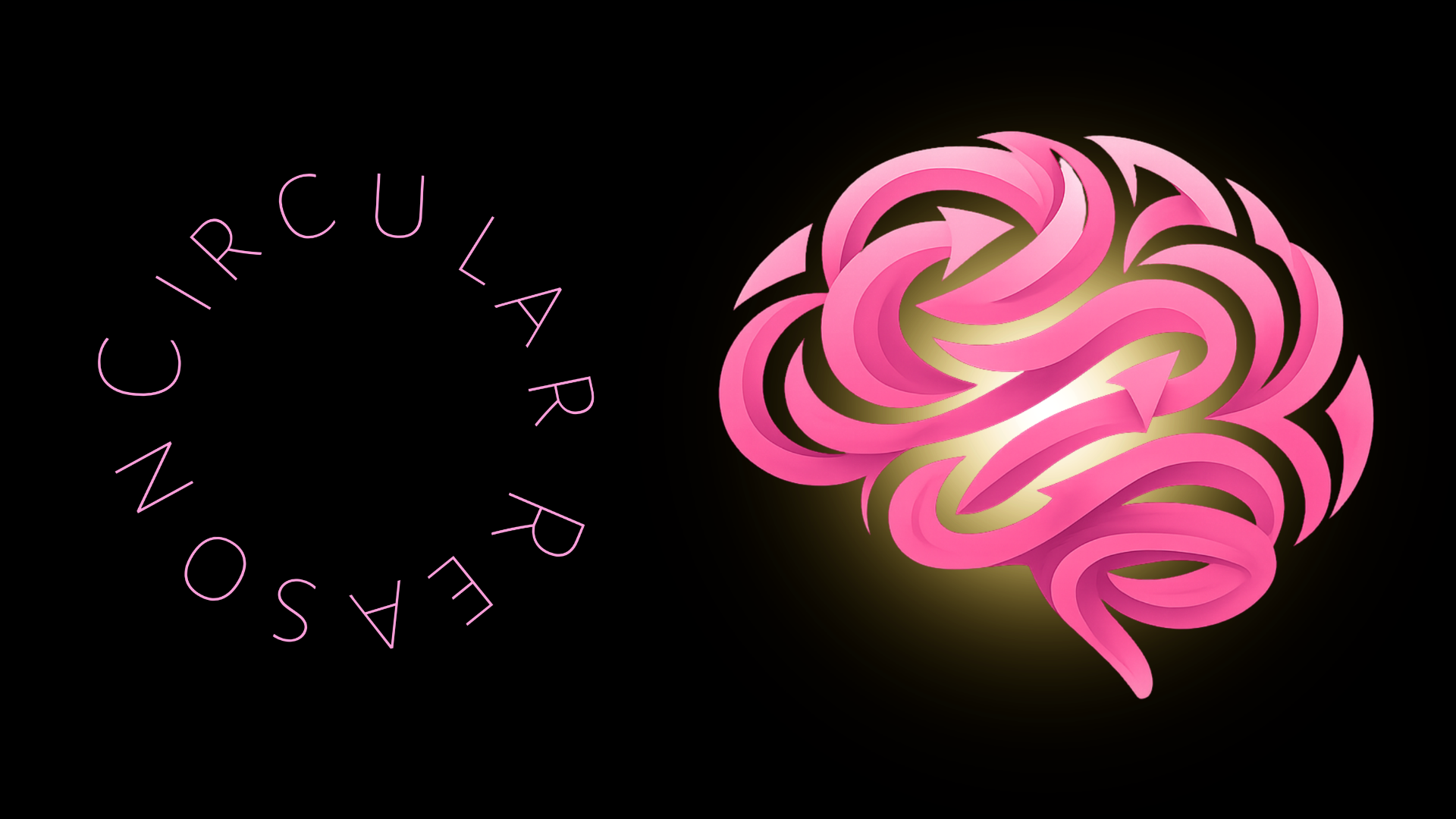 A stylized pink brain with arrows intertwined within it, glowing against a black background, with pink text in a circular formation reading 'NEURO CIRCU LAR PATH'.