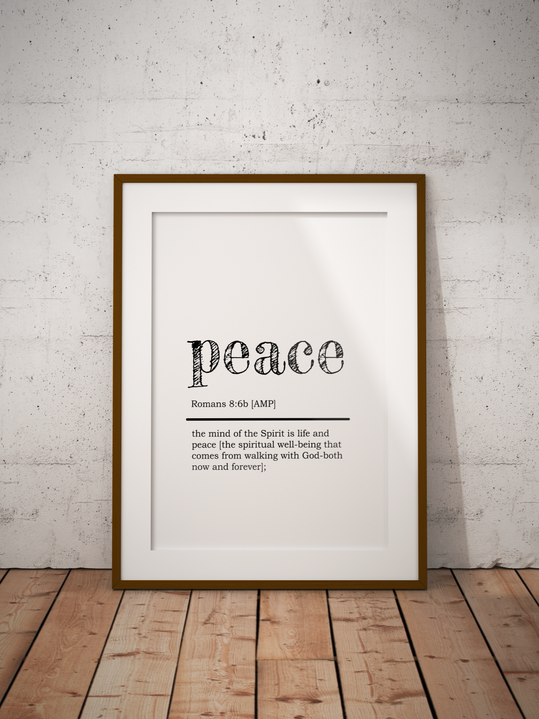 Peace defined by Romans 8:6b the spiritual wellbeing that comes from walking with God.