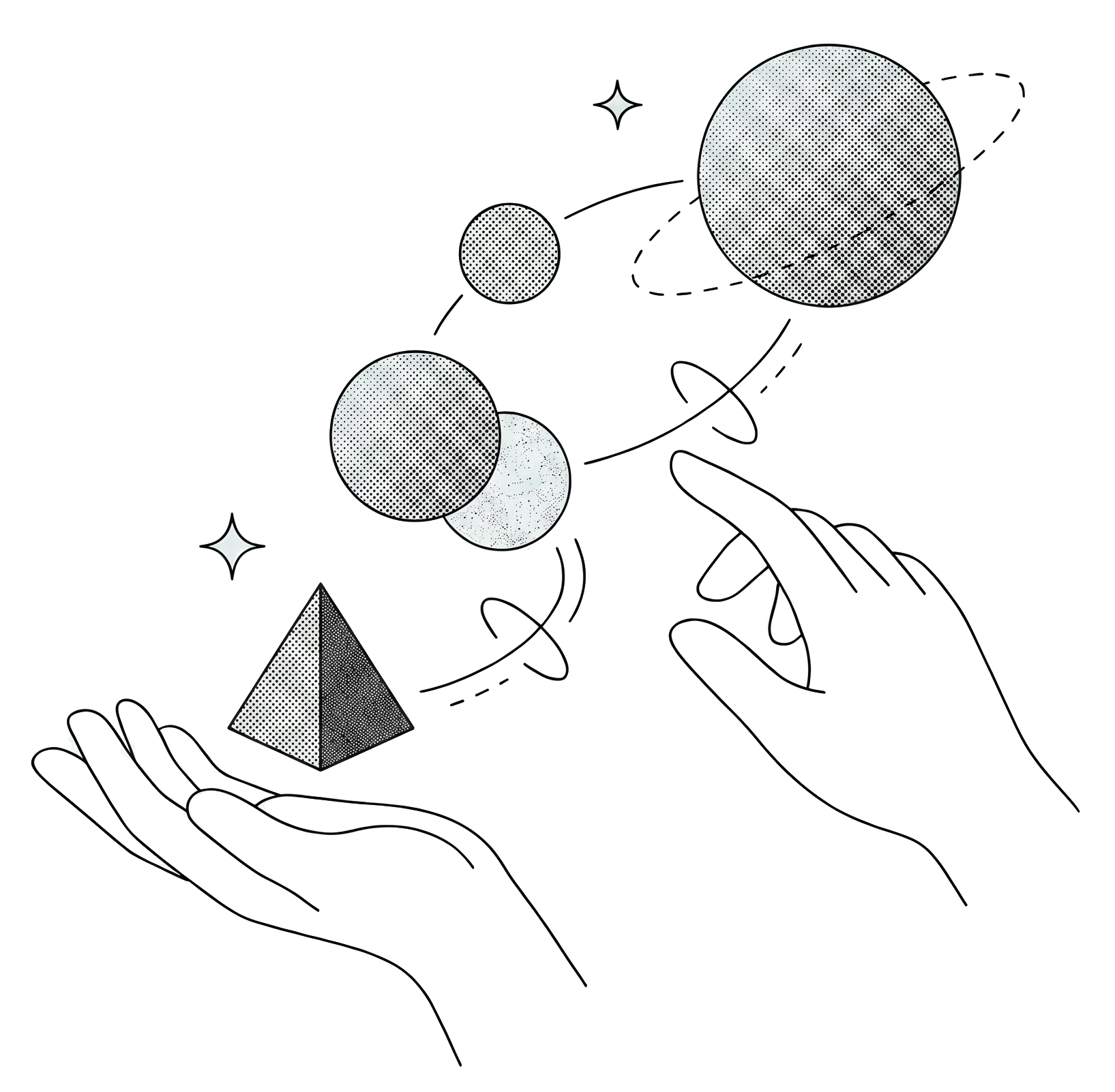 Illustration of hands holding geometric shapes