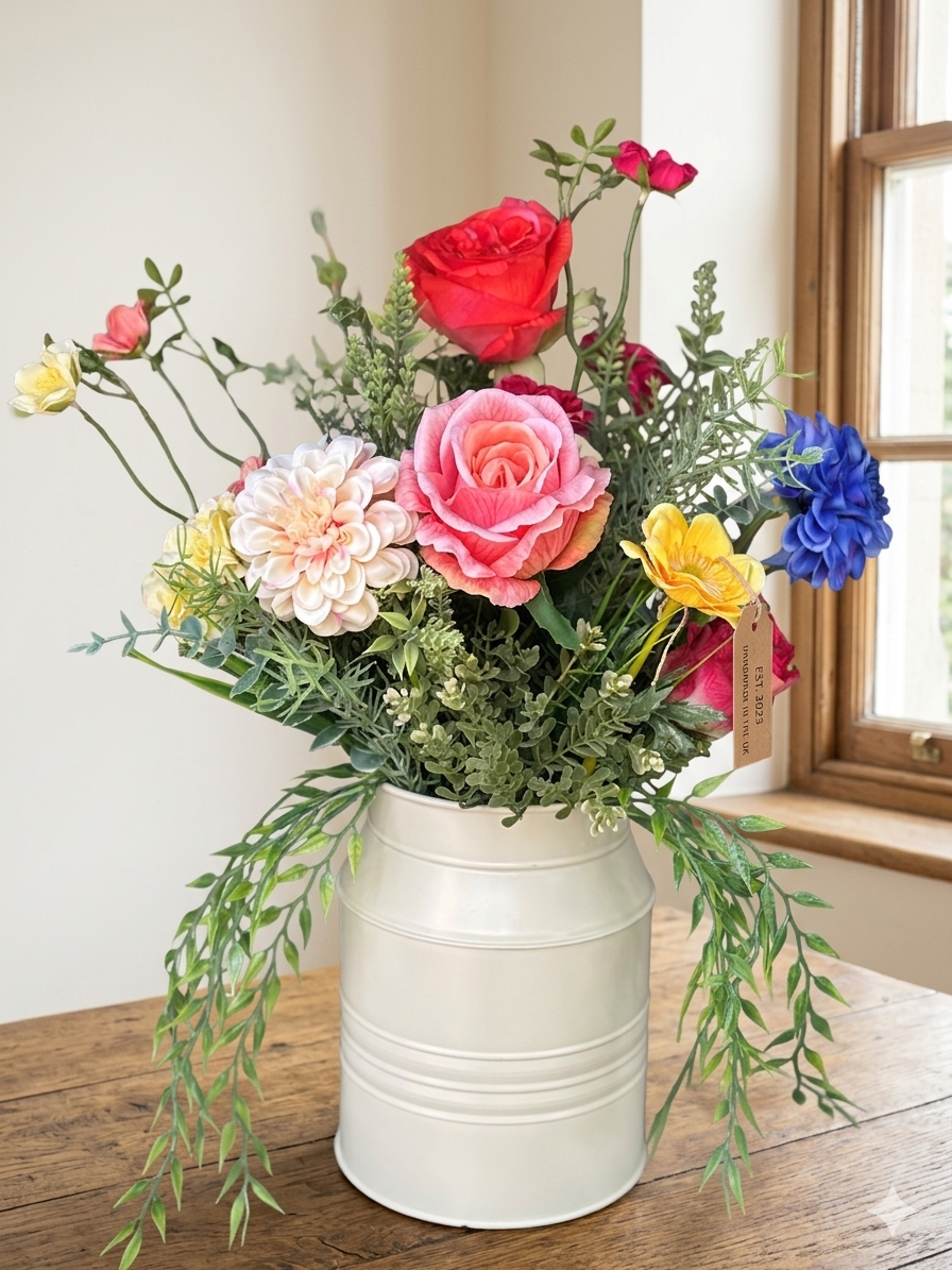 Summer Meadow Arrangement in Cream Milk Churn Vase