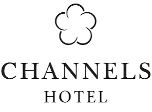 Logo of Channels Hotel featuring a stylized cloud above the hotel name.