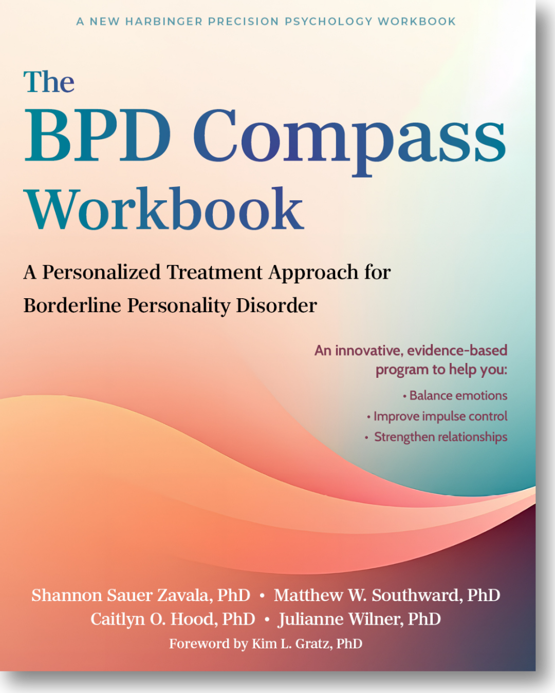 Cover of the BPD Compass Workbook, a psychology workbook for borderline personality disorder, with pastel gradient background, title in large blue text, and author names at bottom.