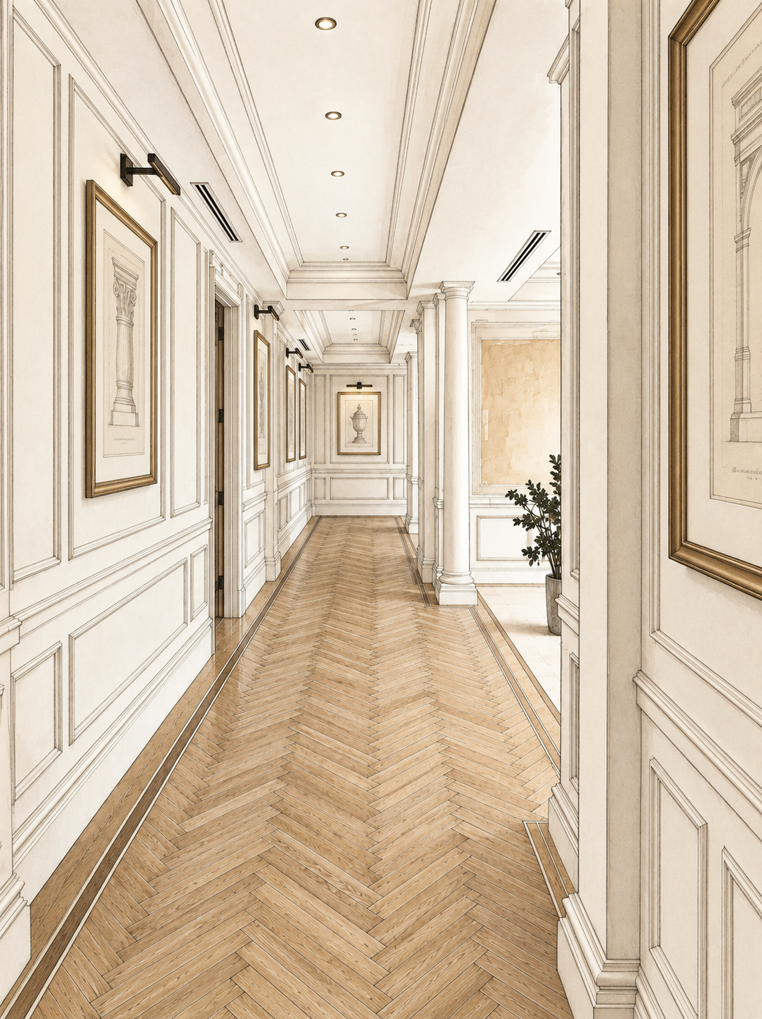 Neoclassical Watercolour Gallery Hallway.png