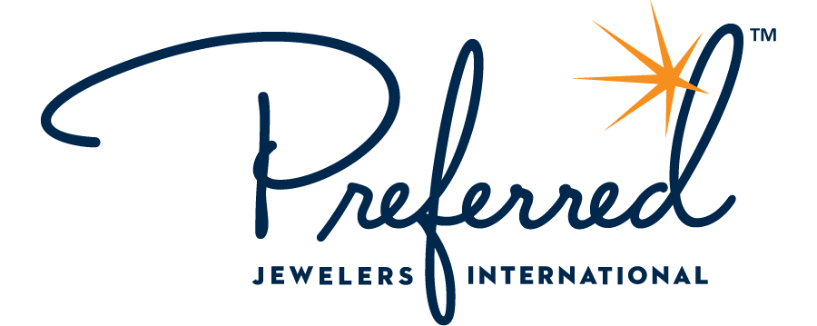 Logo for Preferred Jewelers International with a stylized starburst and cursive text.
