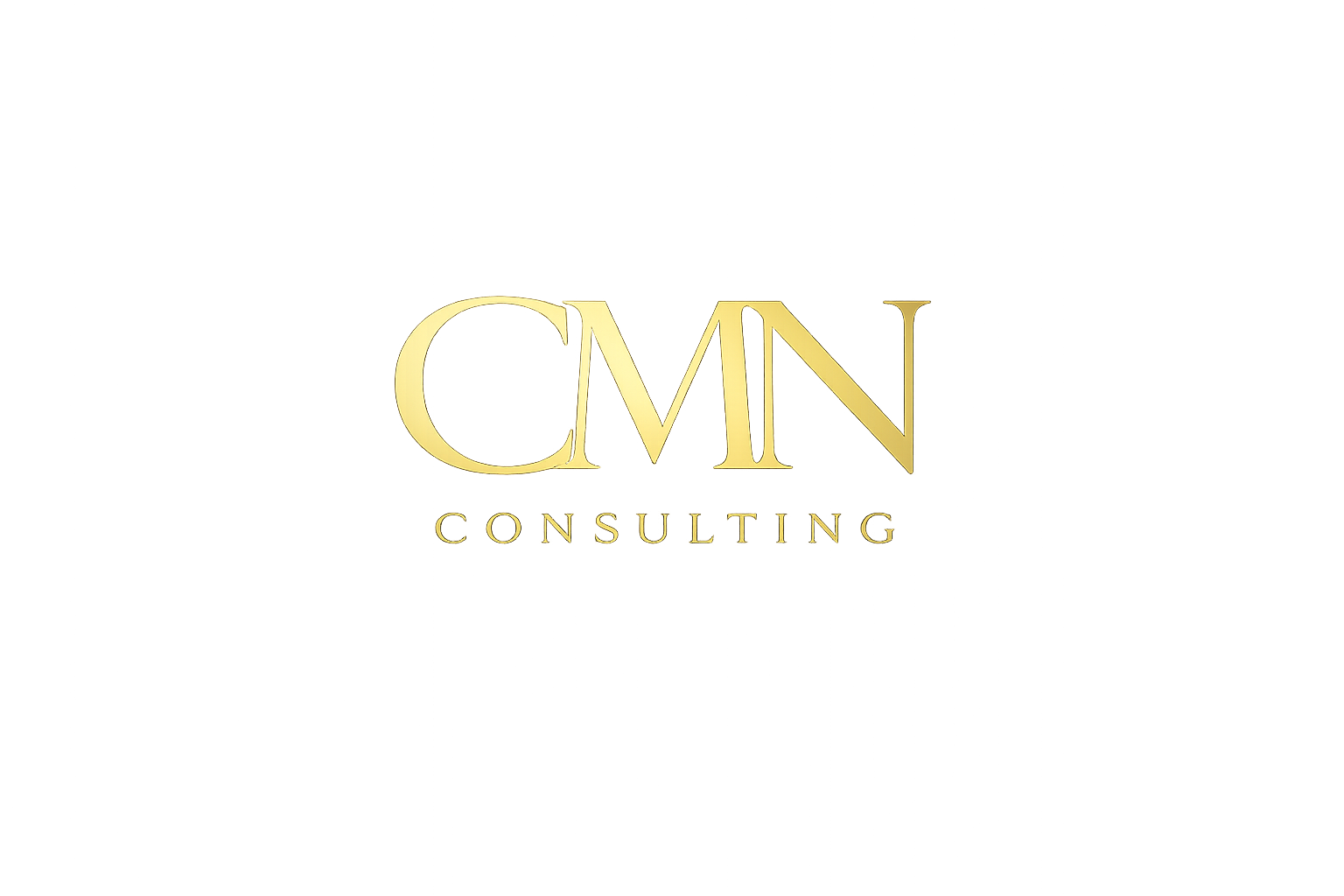 Gold-colored logo with the text 'CMN Consulting' on a dark, distorted background.