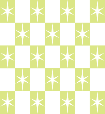 Checkerboard pattern with black and light green squares, overlaid with black starburst shapes alternating in each square.