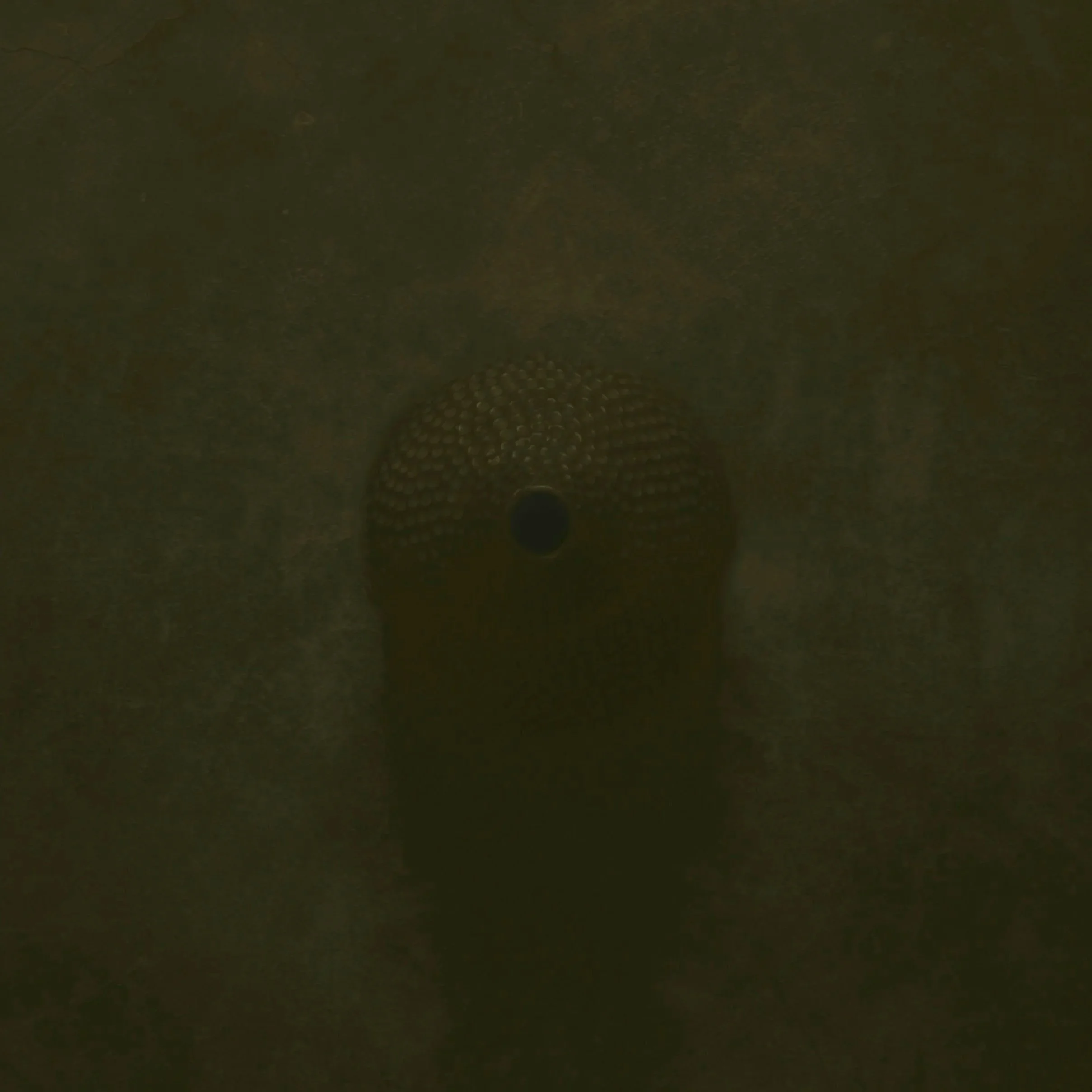 A dark, textured surface with a small, circular pattern near the bottom center.
