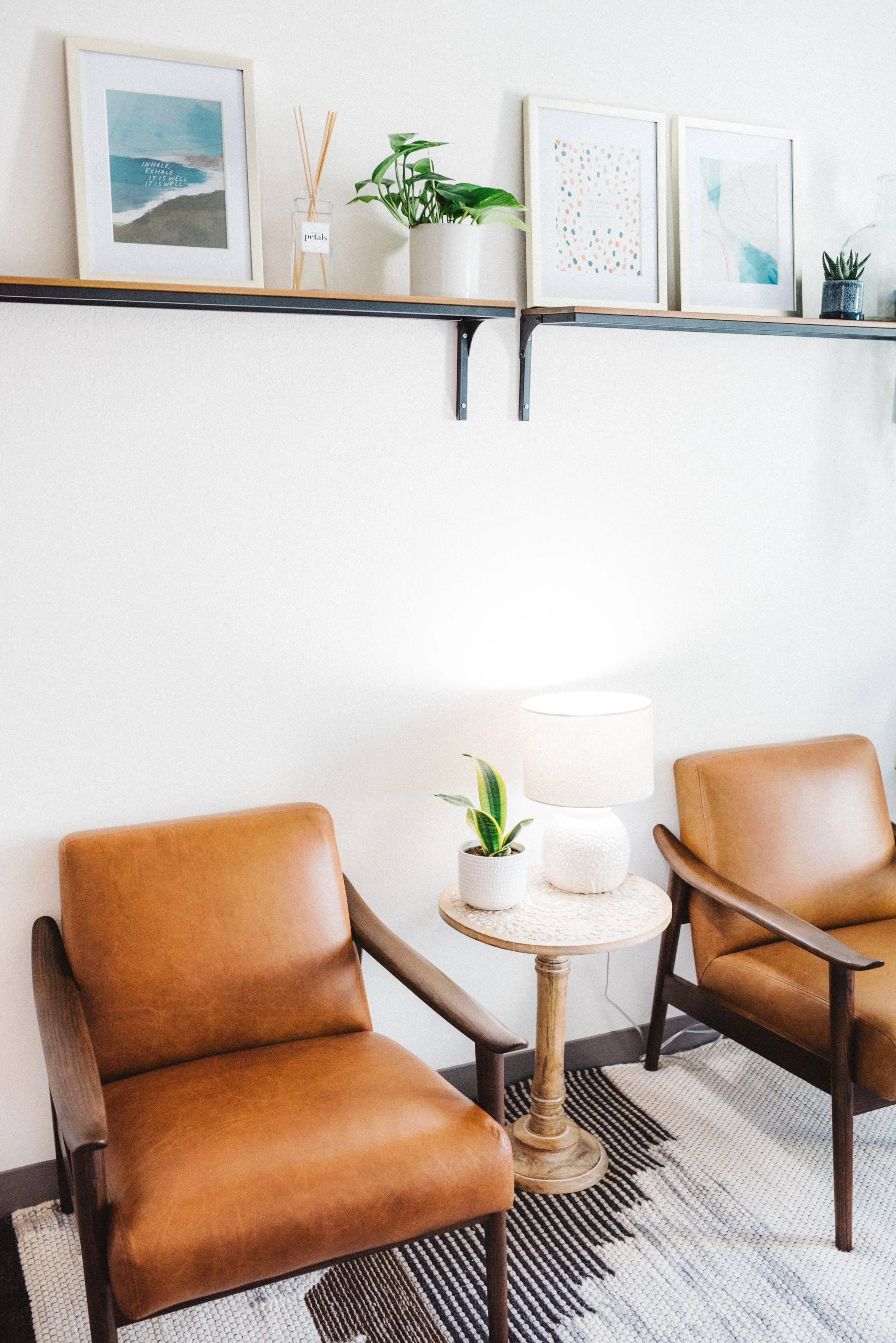 Cosy therapy waiting room designed to create a calm and welcoming environment
