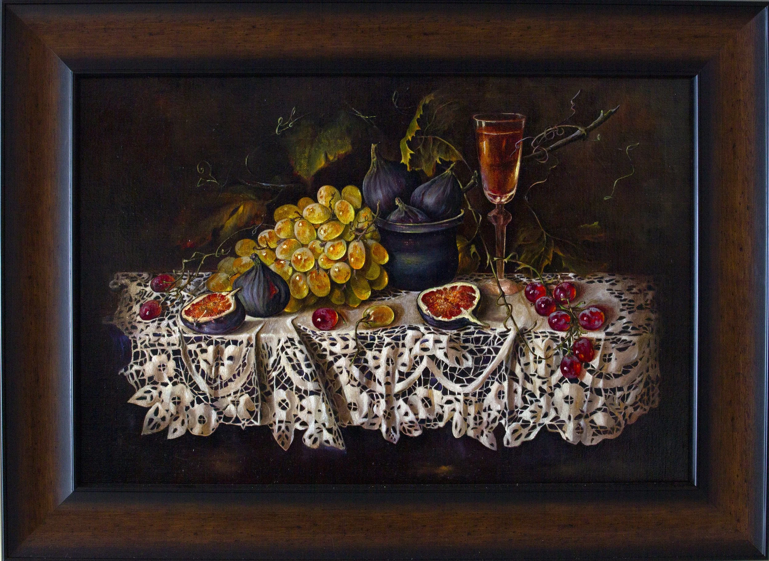 Grapes and Figs on a Lace Tablecloth