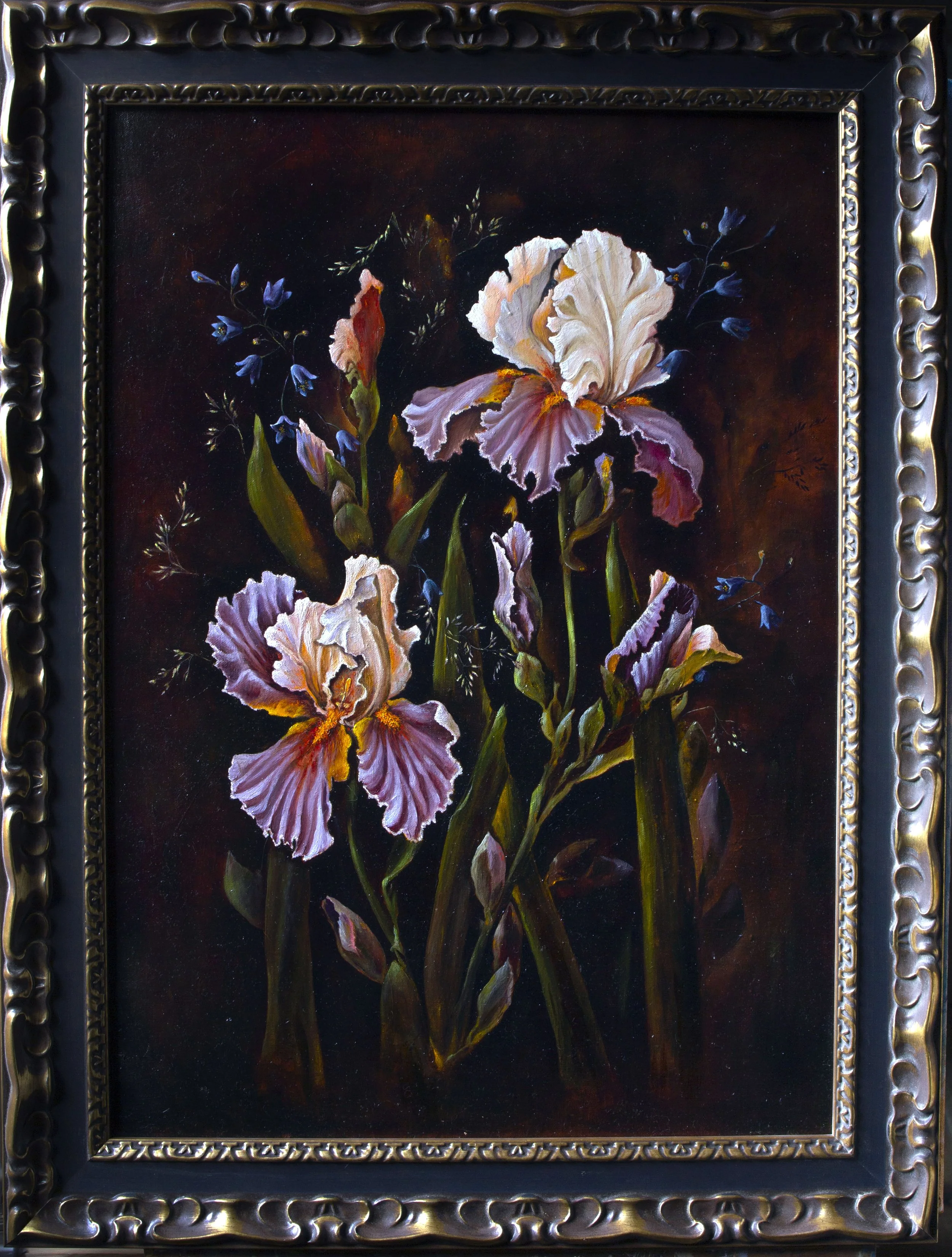 Irises with Bluebells