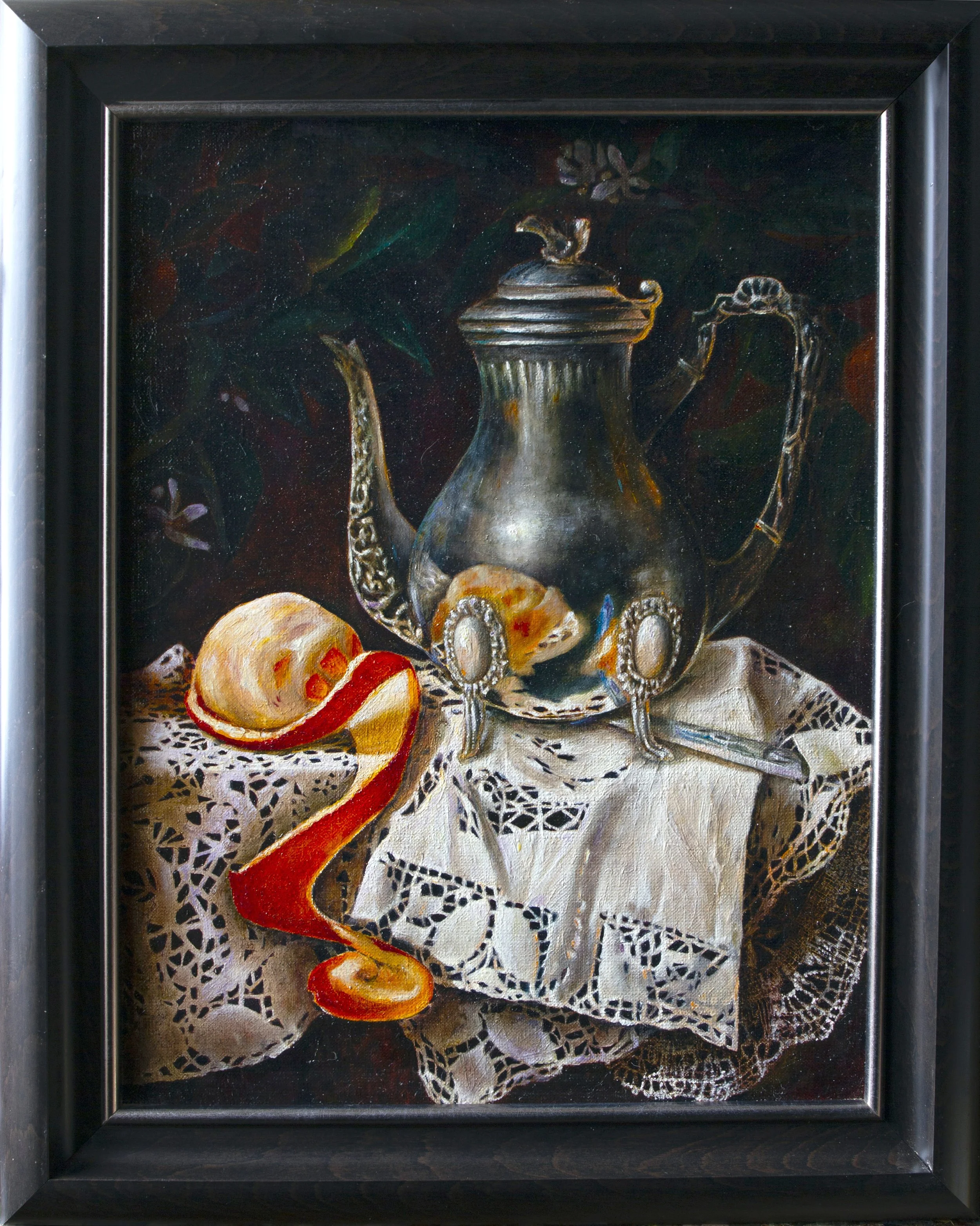 Silver Teapot with Orange Peel