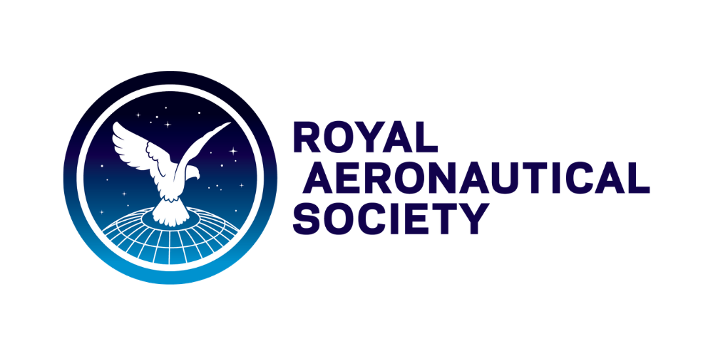 Logo of the Royal Aeronautical Society featuring a white bird with outstretched wings inside a circle, with a celestial background, and the organization's name in dark blue text to the right.