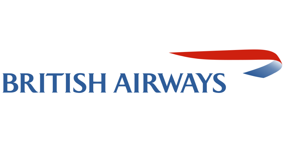 British Airways logo with a stylized red, white, and blue aircraft above the text.