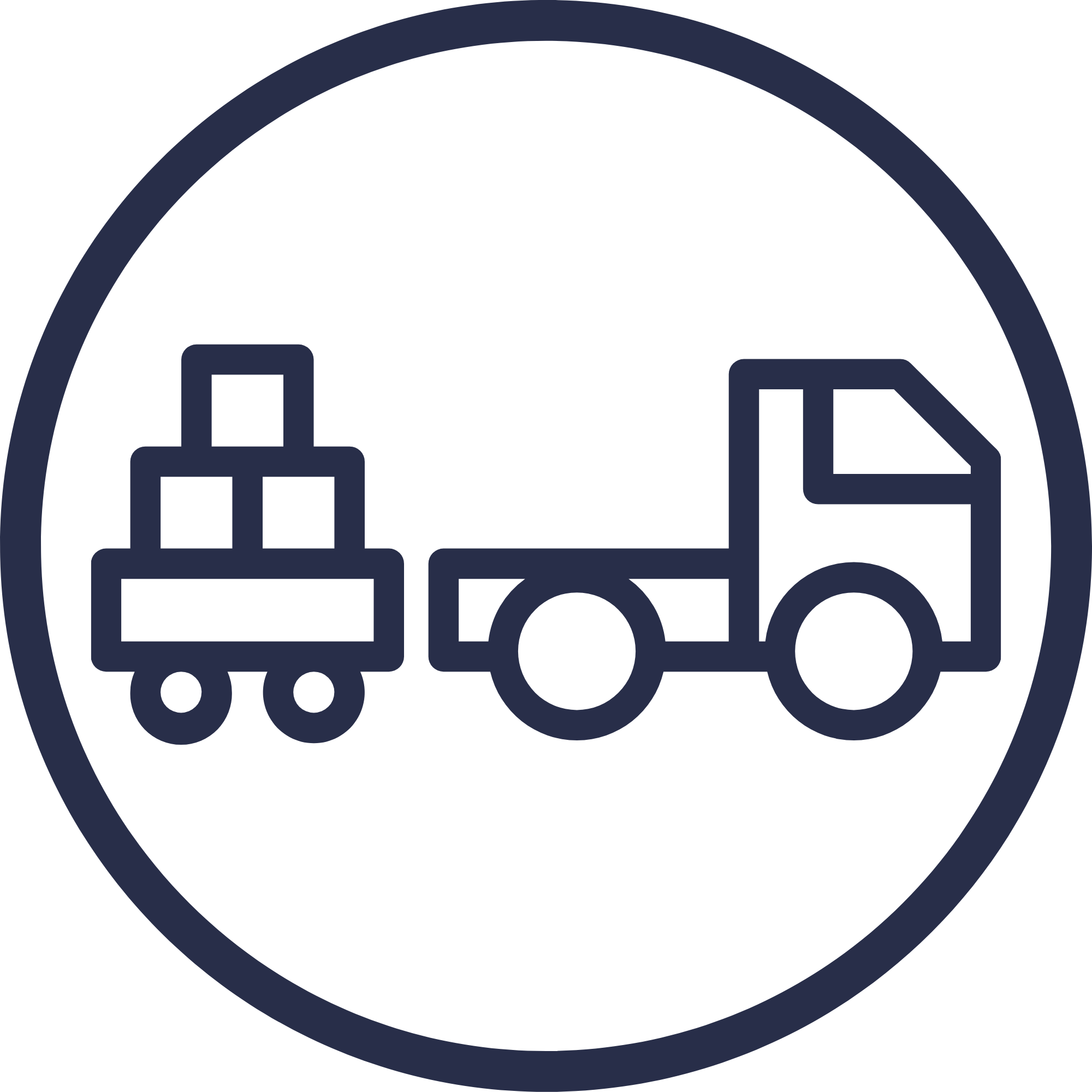 Icon of a truck inside a circle with a cloud background.