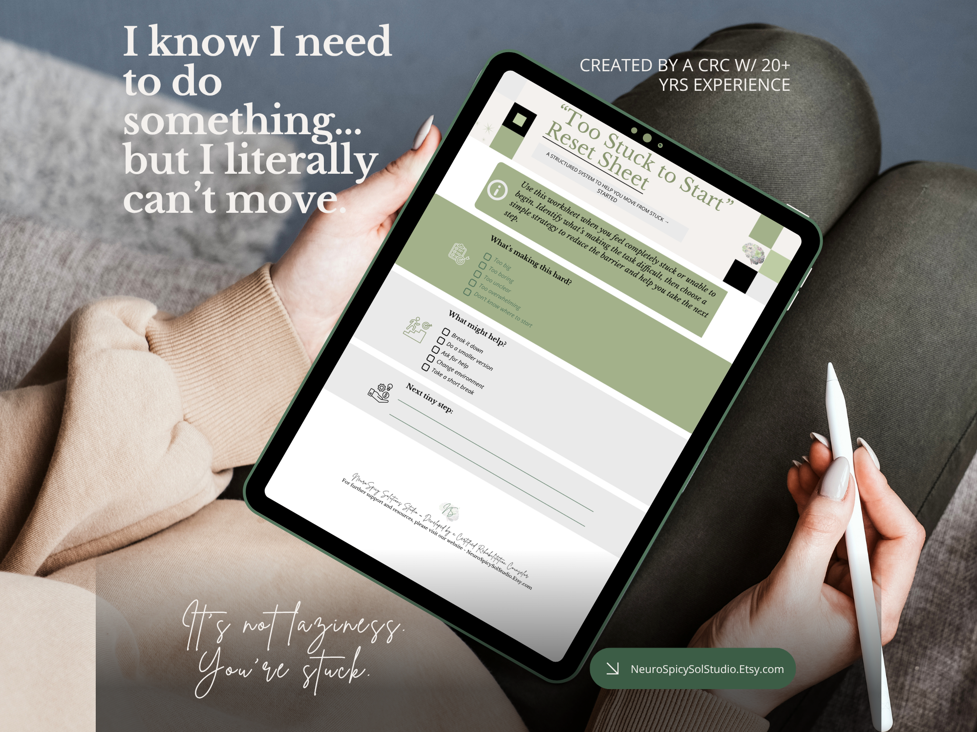 Too Stuck to Start Reset Worksheet | Break Through Overwhelm & Task Paralysis