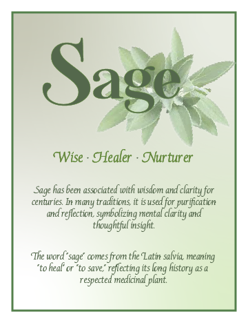 Poster about sage with text describing its historical and medicinal significance.