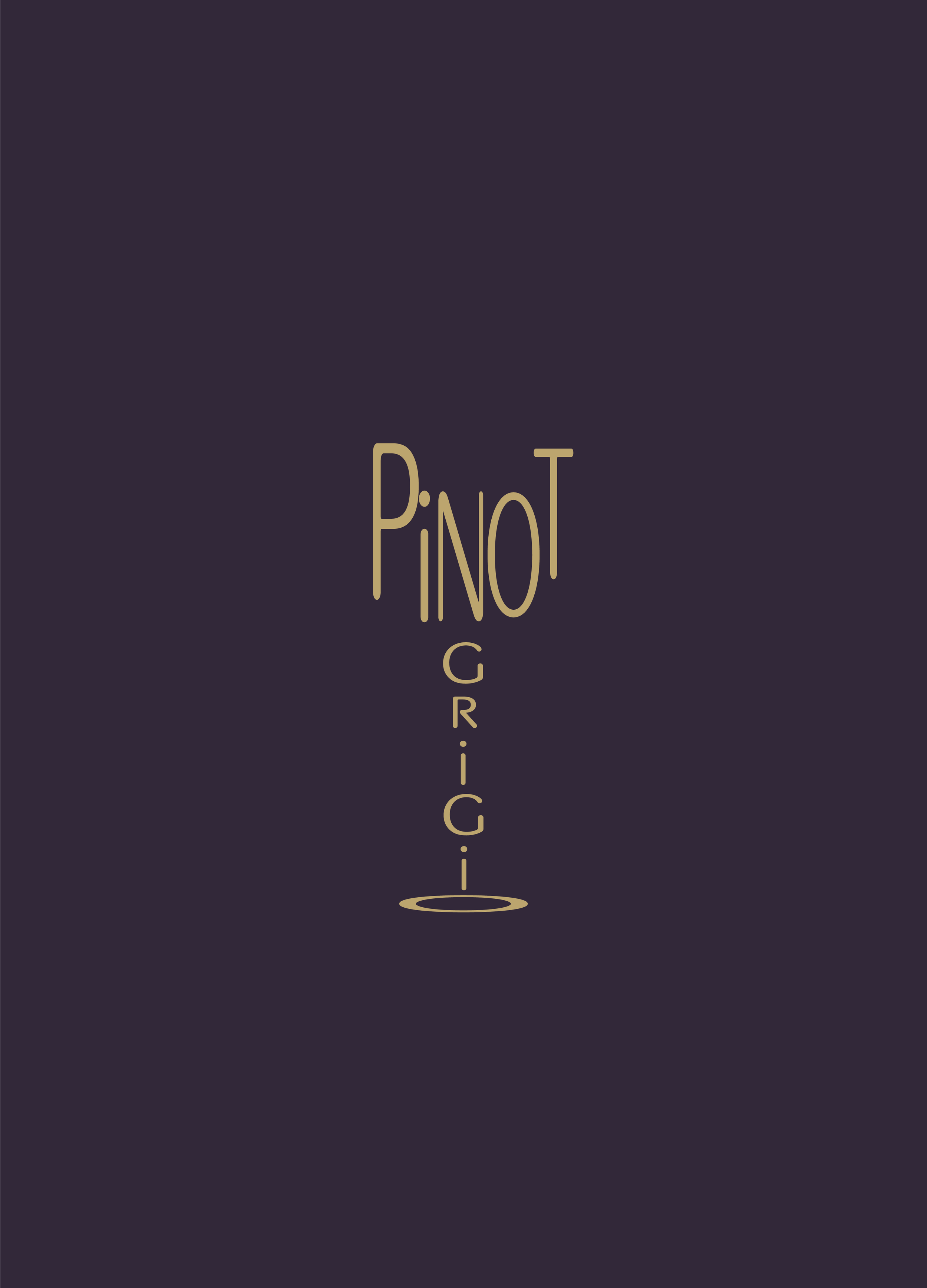 Stylized text reading 'Pinot Grigio' with 'Pinot' in larger font above 'Grigio', which is arranged vertically, on a dark background