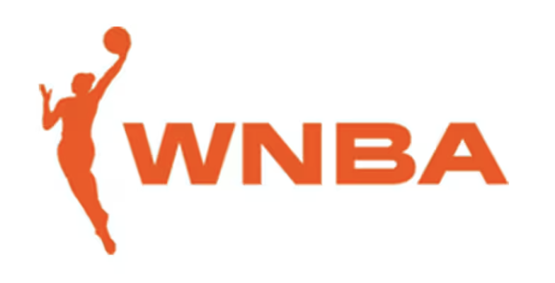 WNBA logo featuring an orange silhouette of a female basketball player and the text 'WNBA'