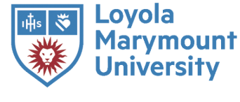 Loyola Marymount University logo with a shield featuring symbols and a lion's head.