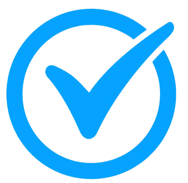 Blue checkmark inside a blue circle on a black background.