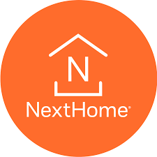 NextHome logo with an orange circular background, white house outline, and the text NextHome.