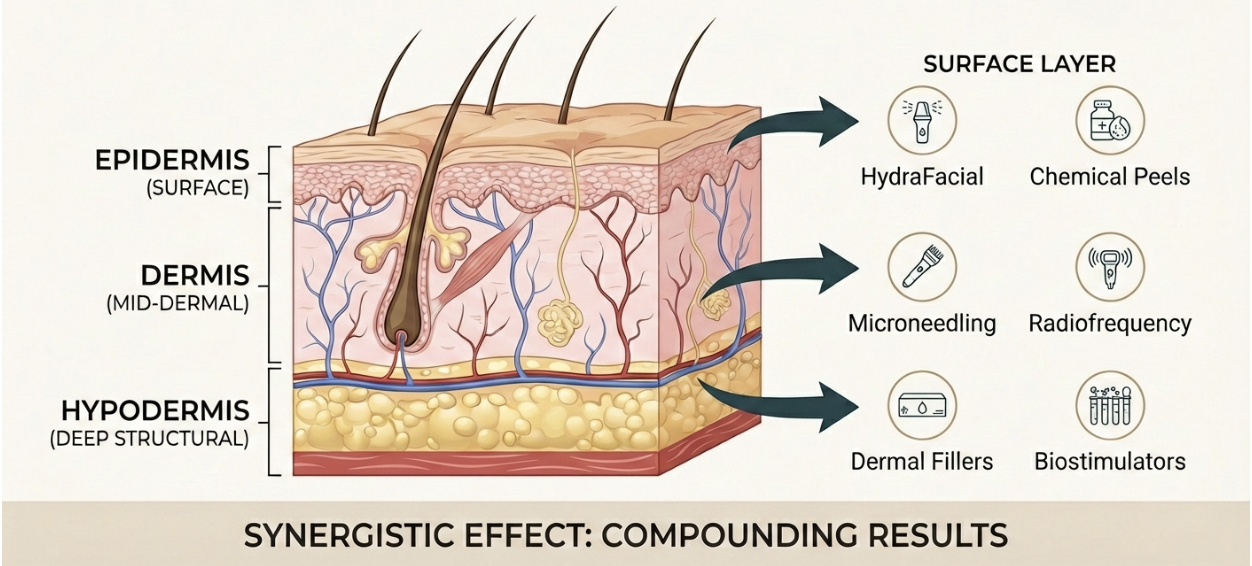Image of skin, and various treatments for each layer