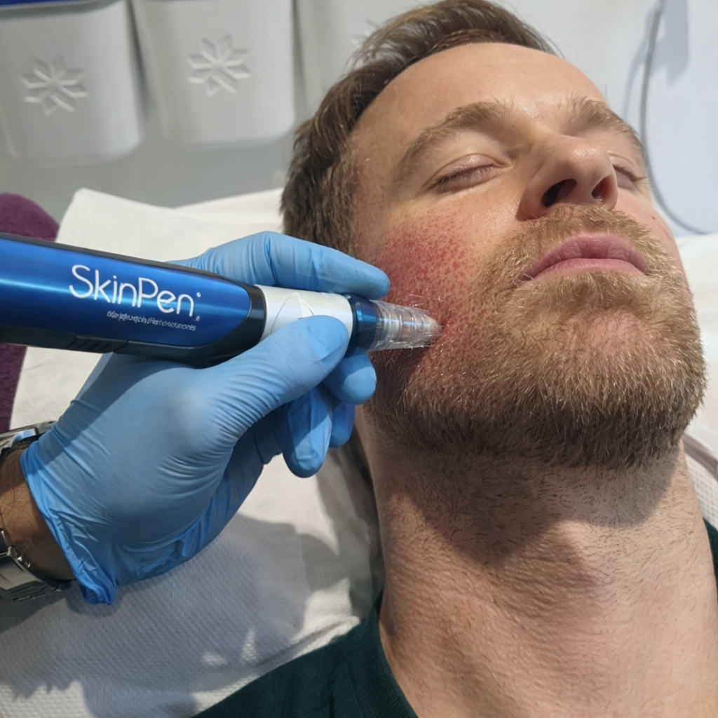 man having a microneedling treatment