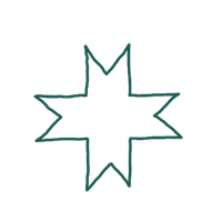Geometric drawing of an outline square with sections divided by vertical, horizontal, and circle lines.