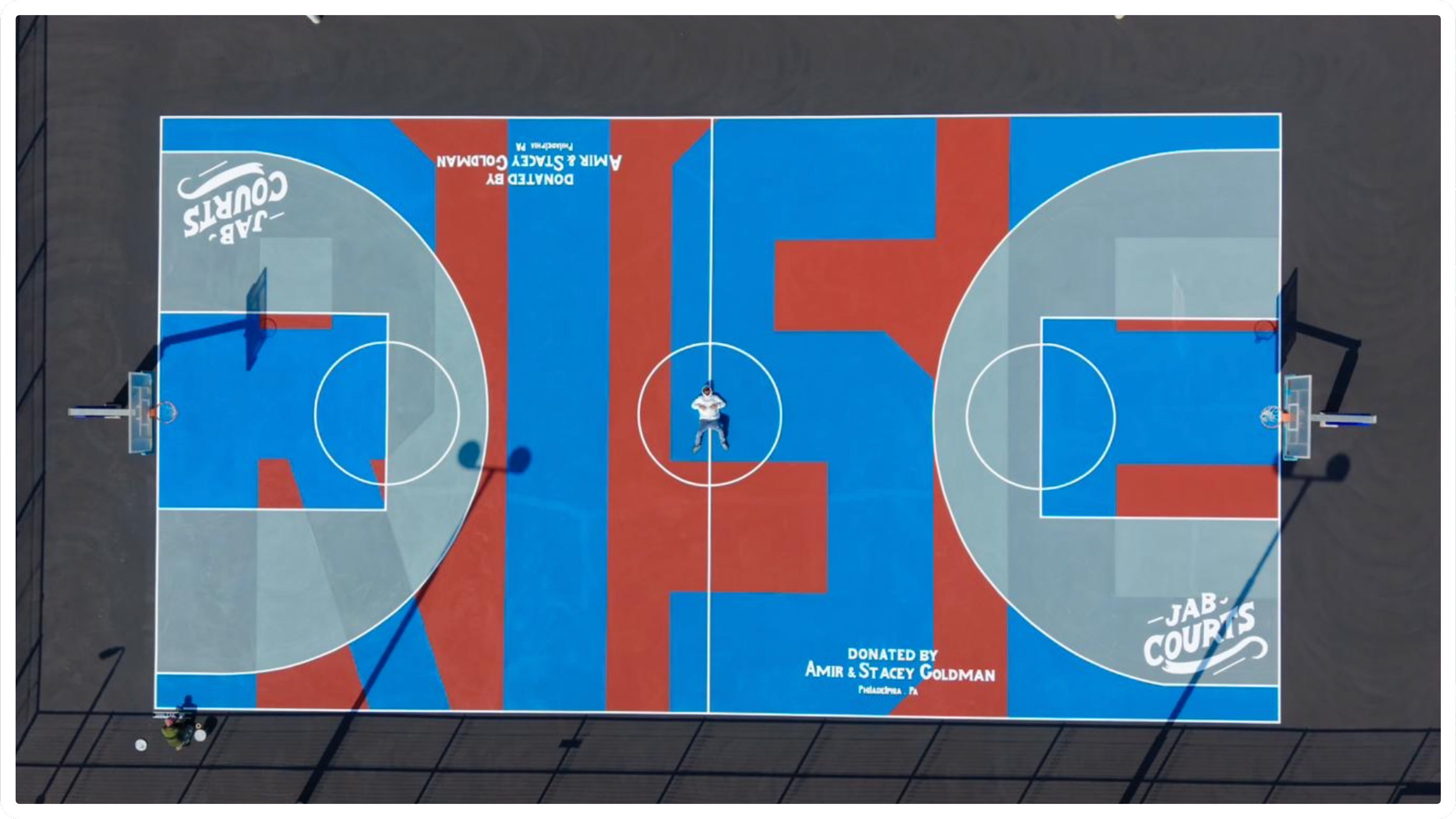 Overhead view of custom JAB Courts design transforming courts into vibrant community spaces