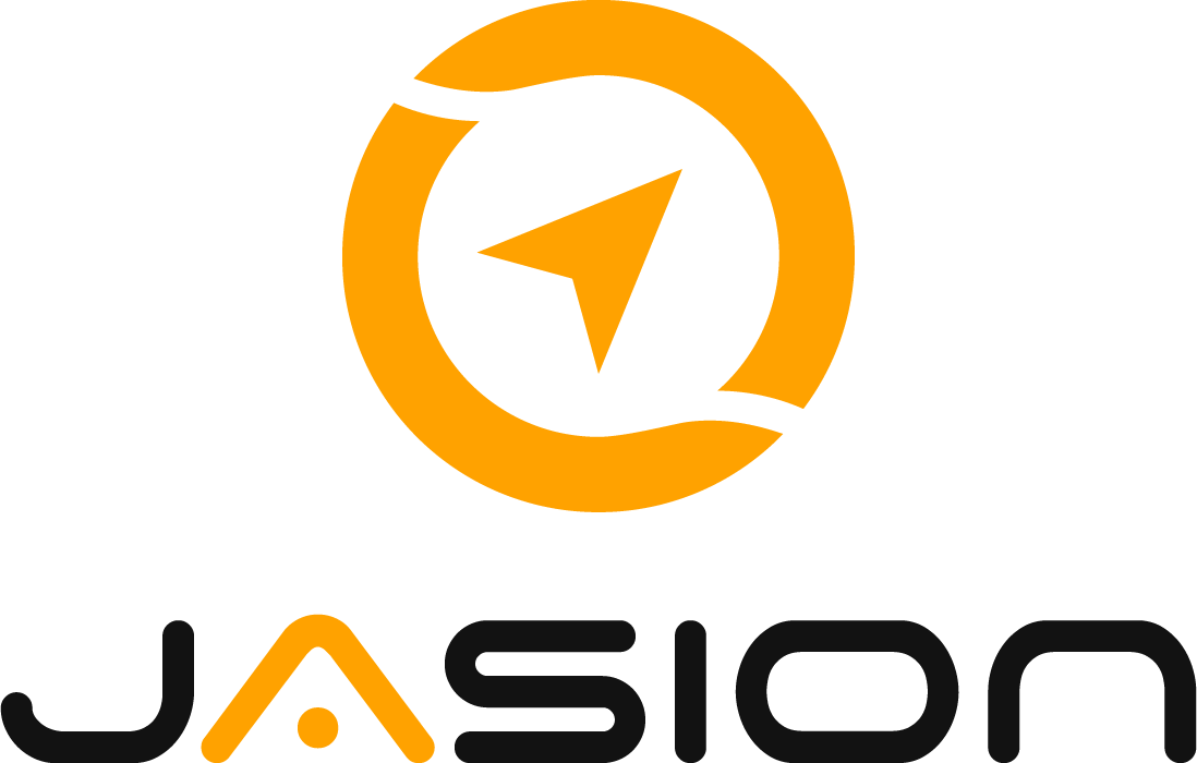A stylized orange compass icon above the word JASION written in black and orange letters.