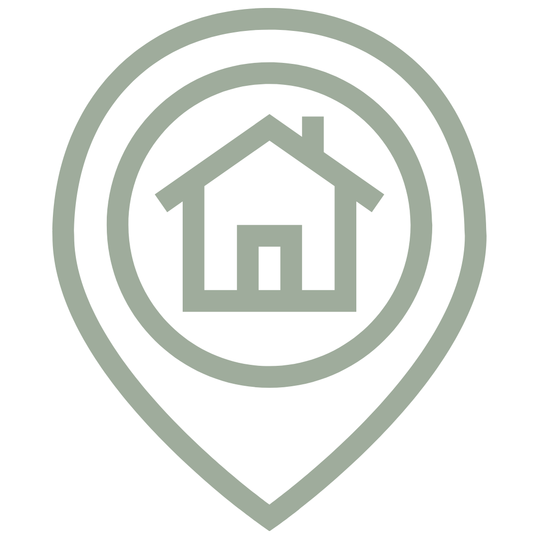 Icon of a house inside a location pin marker.