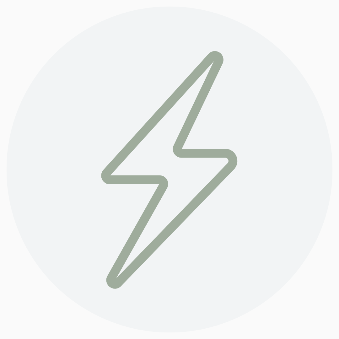Outline of a lightning bolt in gray on a light gray circular background.