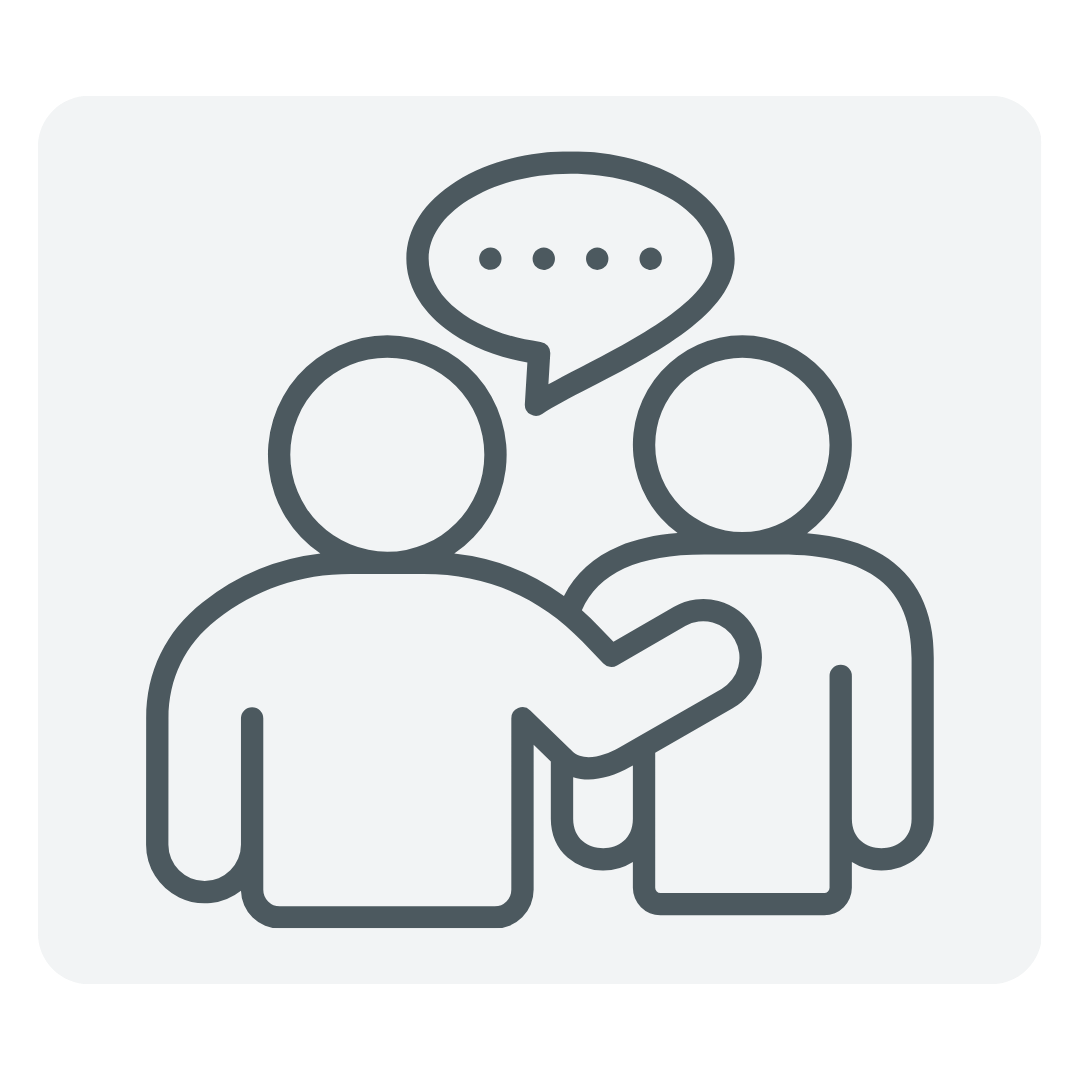Two people talking with a speech bubble above them containing three dots.
