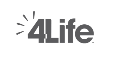 Logotipo de 4Life en color gris sobre fondo negro