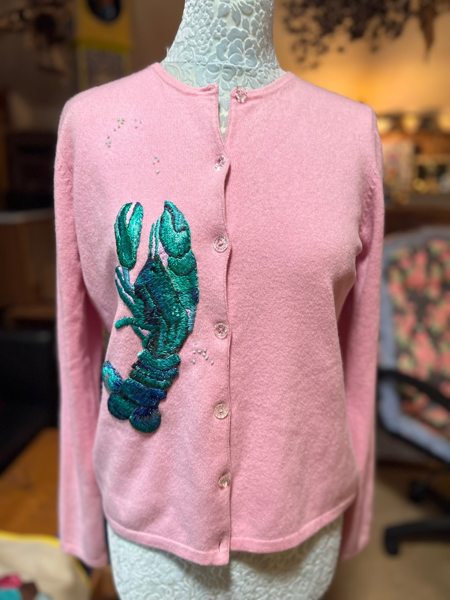 Pink Cashmere Lobster Cardigan