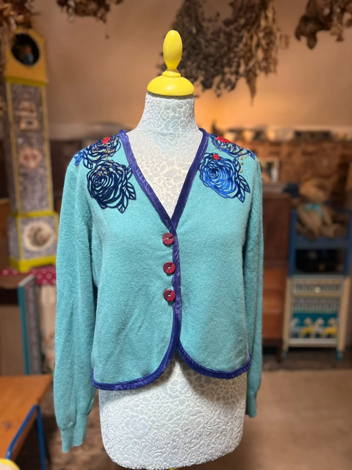 Teal Cashmere Cardigan