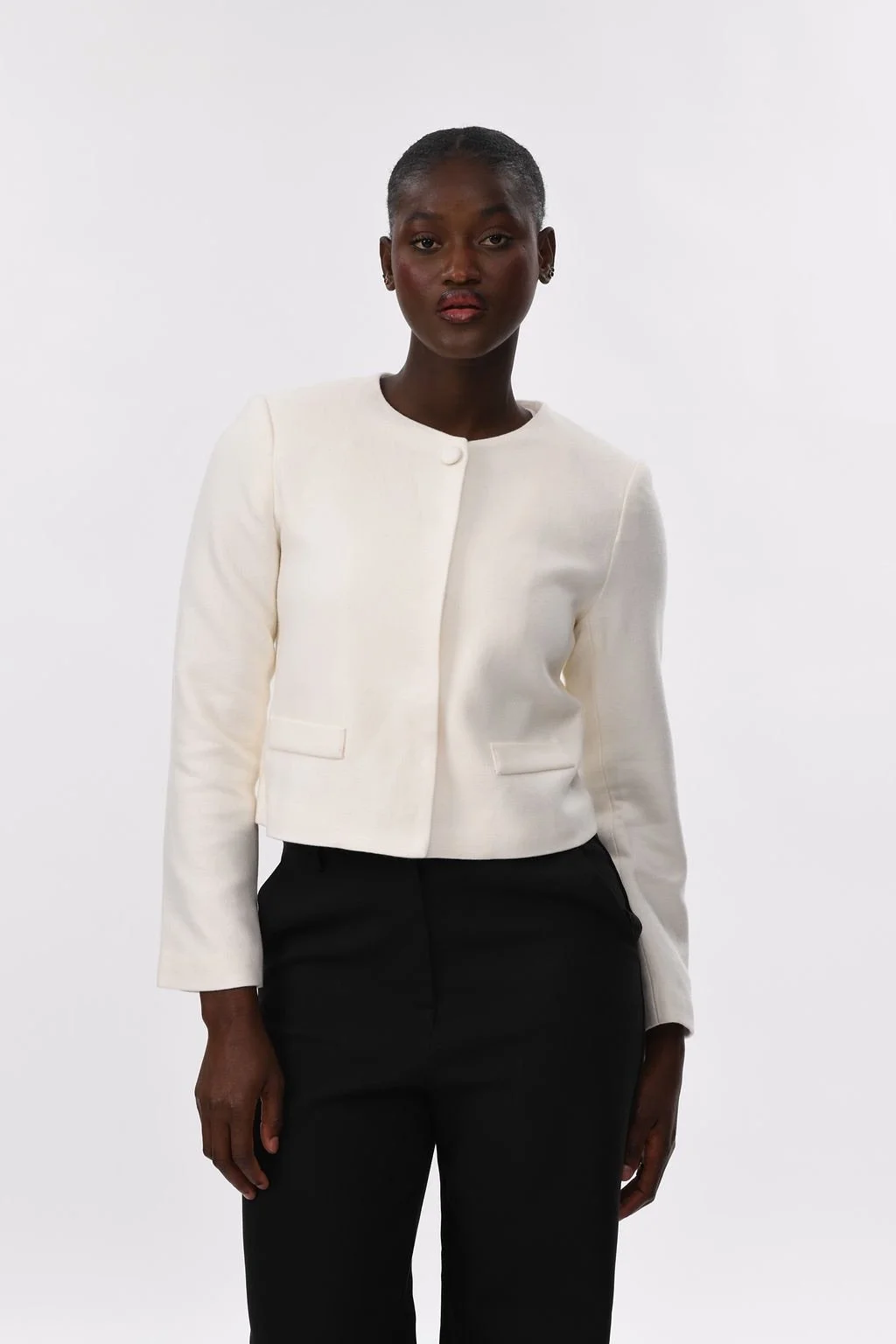 The Ivory Collarless Jacket