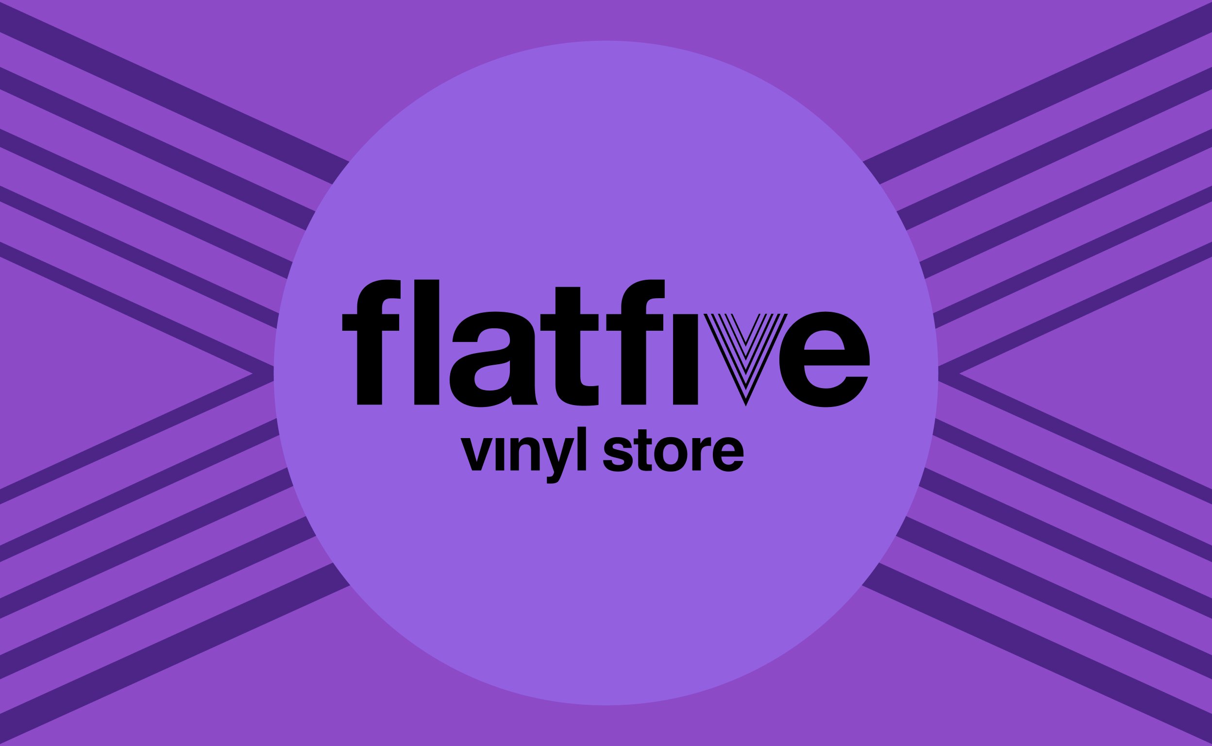 Purple graphic with diagonal lines and a central circle containing the text "flattv vinyl store".