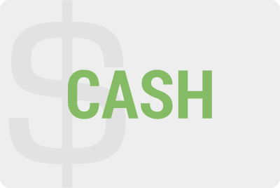 The word 'CASH' in green letters on a light gray background with a faint dollar sign outline.