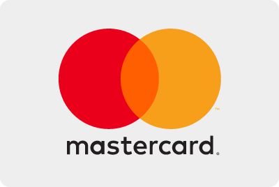 Mastercard logo with overlapping red and orange circles and the word 'mastercard' underneath.