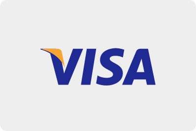 VISA logo with blue text and an orange check mark above the letter 'V' on a white background.