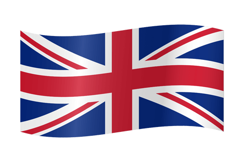 Wavy British flag with red, white, and blue colors.