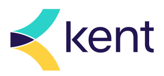 Kent logo featuring an abstract design in teal, navy, and yellow, with the word 'kent' in purple.
