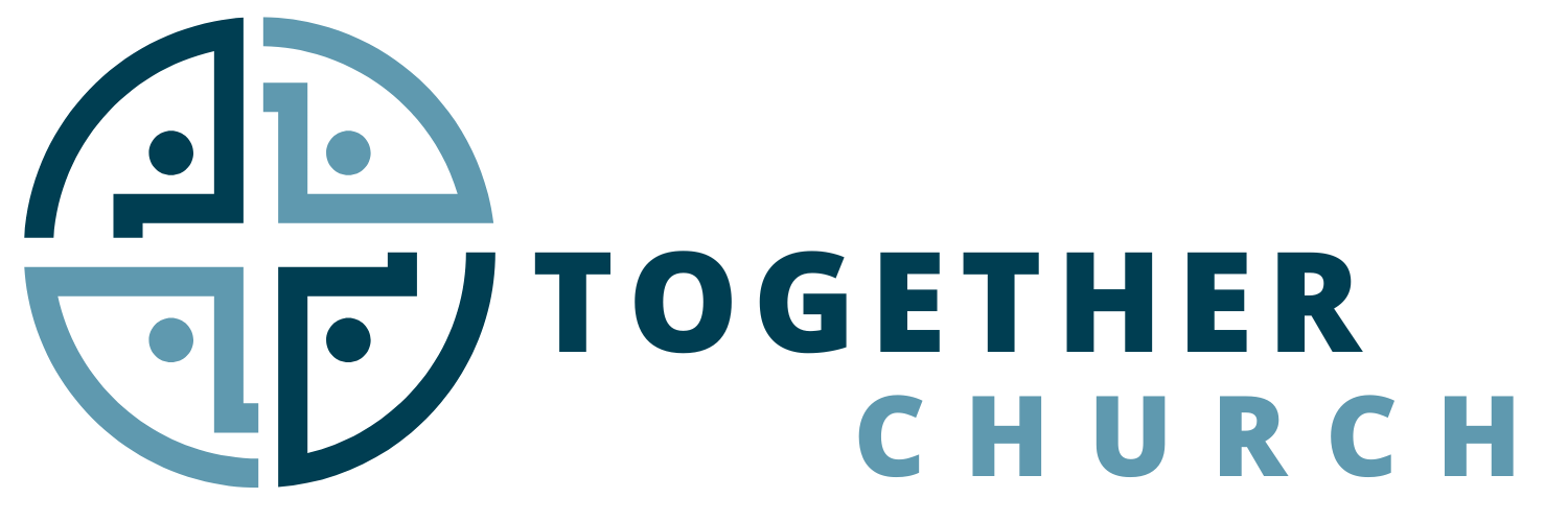 Circular logo with abstract design next to the words 'Together Church' in blue.