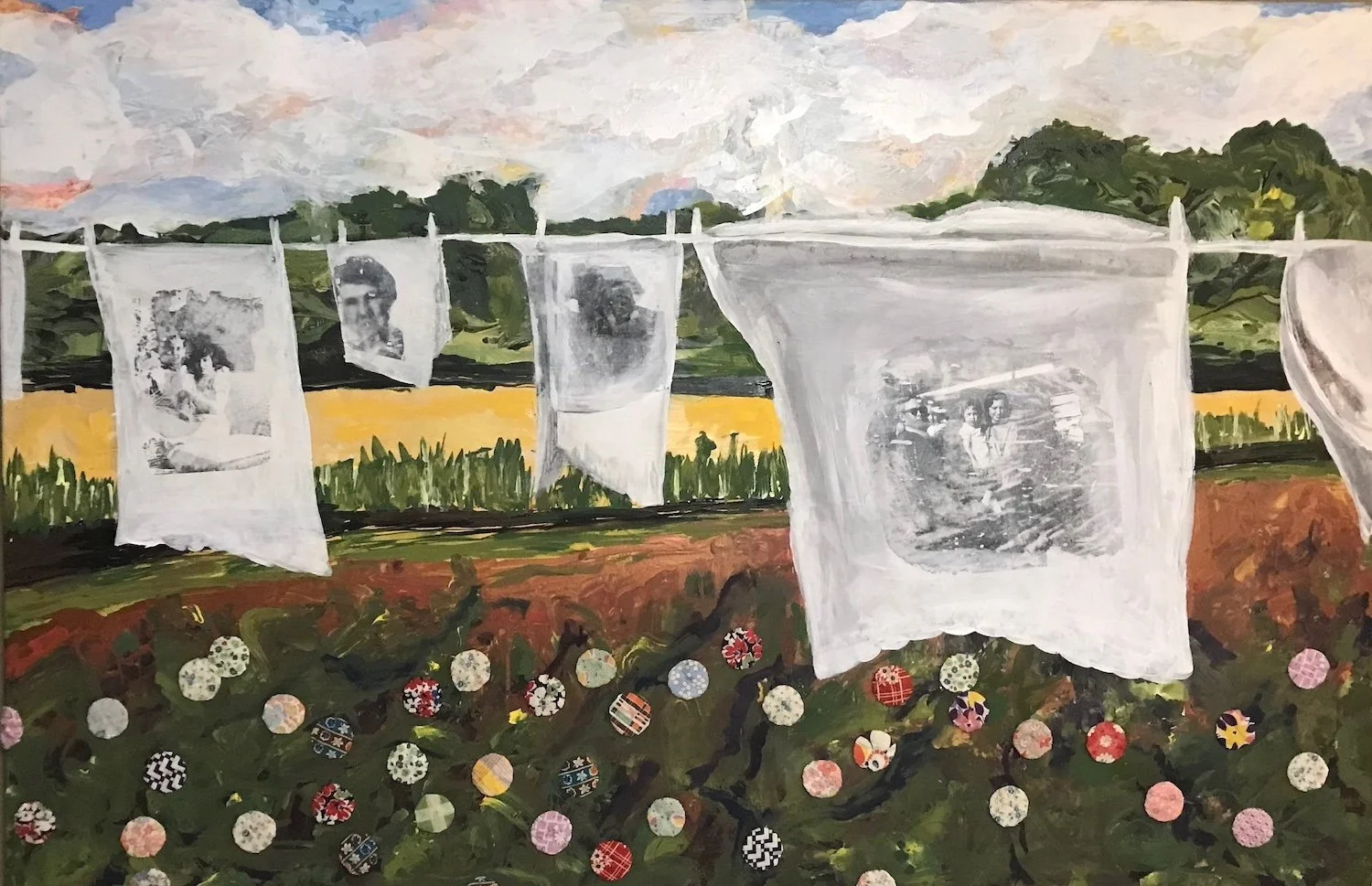 Clothesline in a Cotton Field of Yoyo Quilt Squares