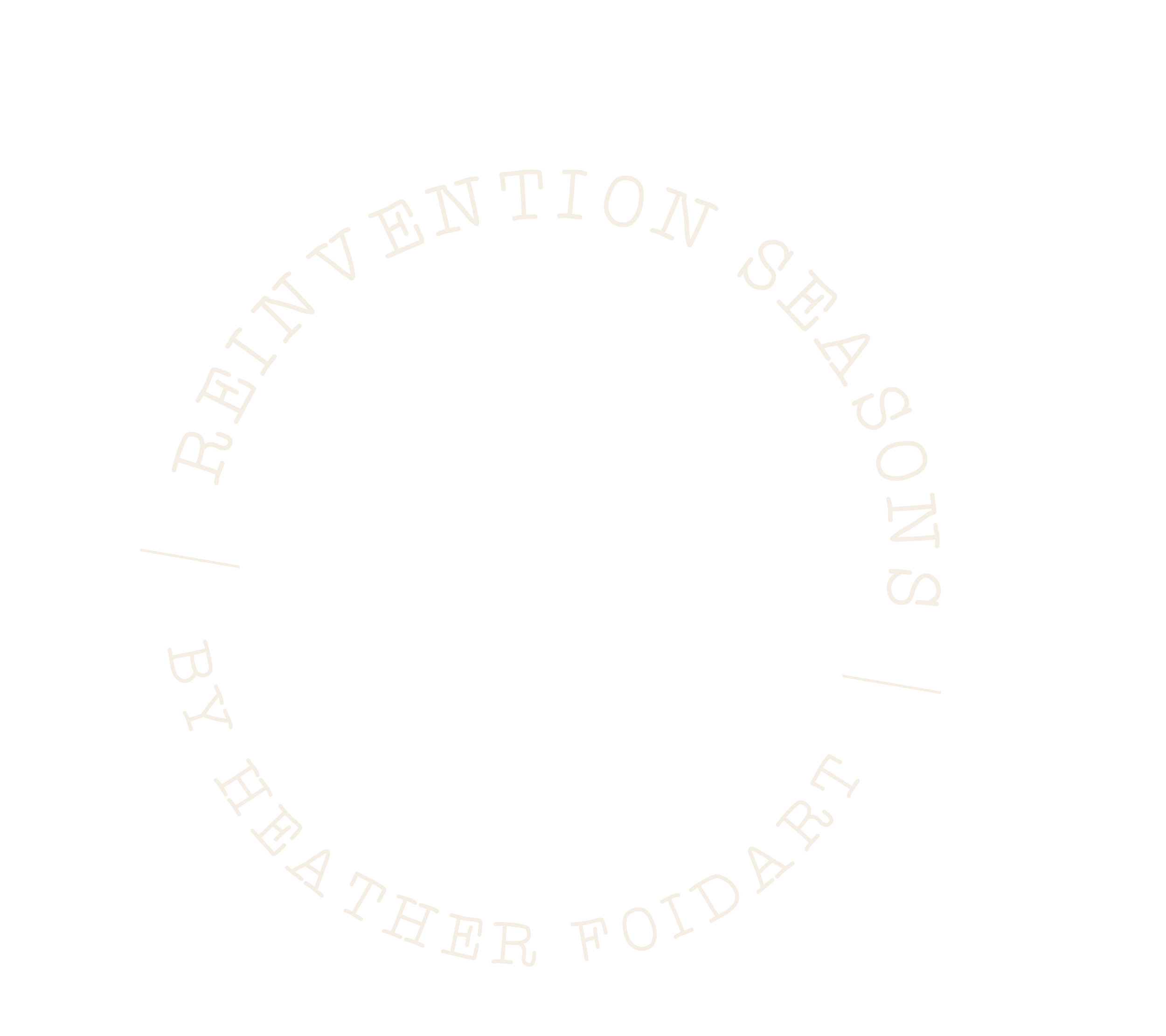Circular logo with the words 'REINVENTION SEASONS BY HEATHER FOIDART' arranged around the circumference.